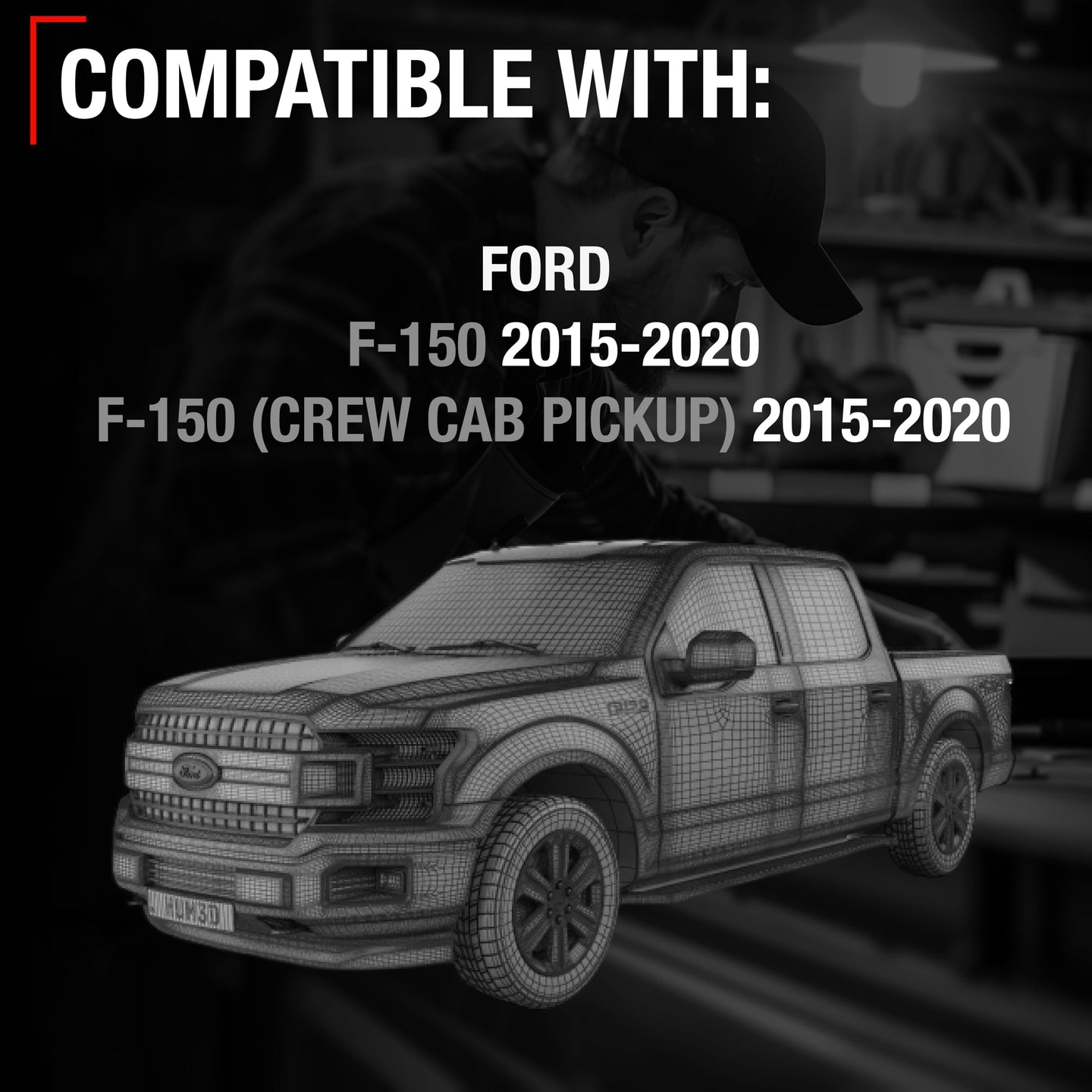 2015-2020 Ford F-150; 2015-2020 F-150 Crew Cab Exterior Front or Rear Passenger Door Handle, Upgraded Metal - Textured Black - Front or Rear Passenger Side Handle