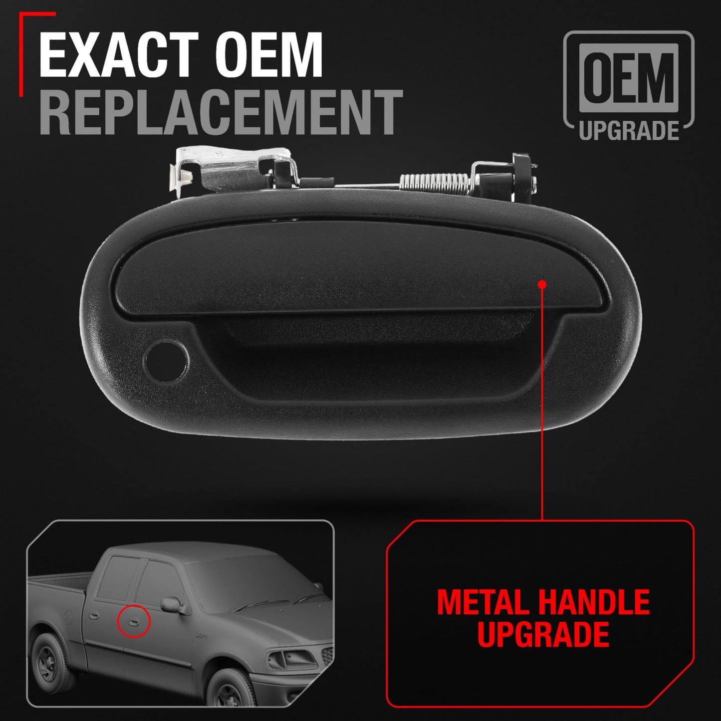 1997-2003 Ford F-150; 1997-1999 Ford F-250; 1998-2003 Ford Lobo Exterior Front Passenger Door Handle, Upgraded Metal - Textured Black - Front Passenger Side Handle