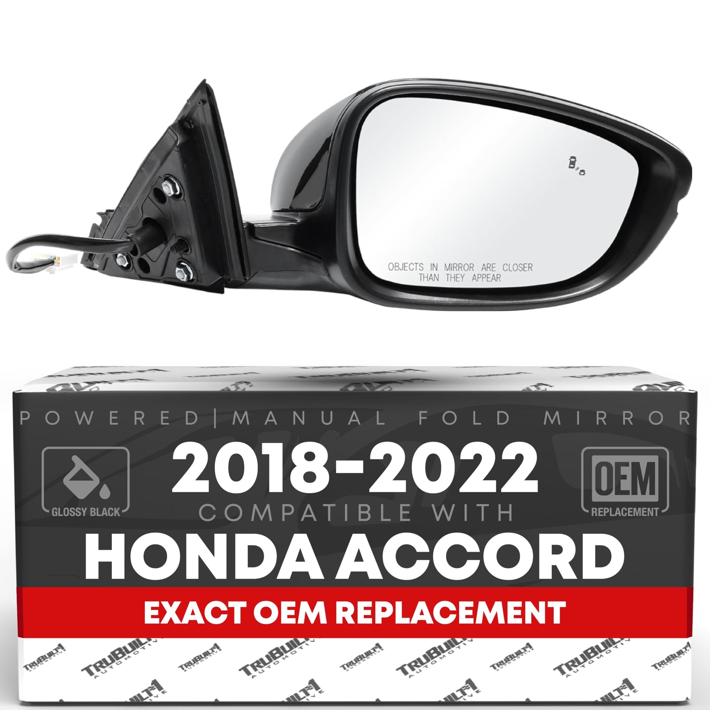 2018-2022 Honda Accord Passenger Side Mirror Replacement Powered Manual Fold Heated Turn Signal Convex Glass Smooth Black - Passenger Side Mirror