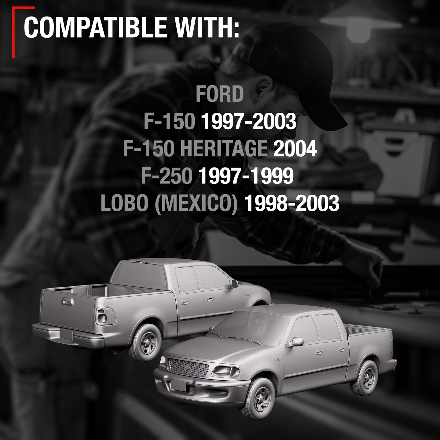 1997-2003 Ford F-150; 1997-1999 Ford F-250; 1998-2003 Ford Lobo Exterior Front Driver Door Handle, Upgraded Metal - Textured Black w/ Keyhole - Front Driver Side Handle