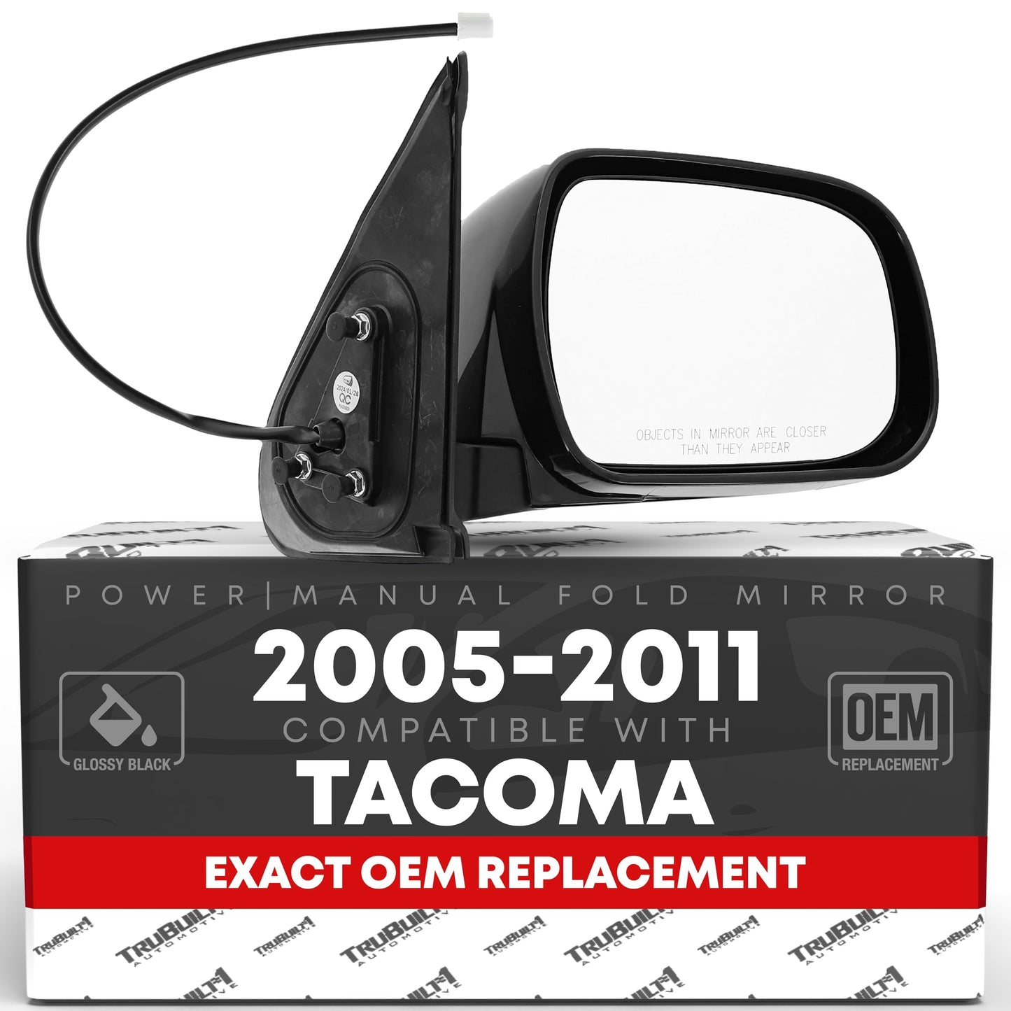 2013-2016 Honda Accord 4D Passenger Side Mirror Replacement - Powered Adjustment, Manual Fold, Convex Glass - Smooth Black - Passenger Side Mirror