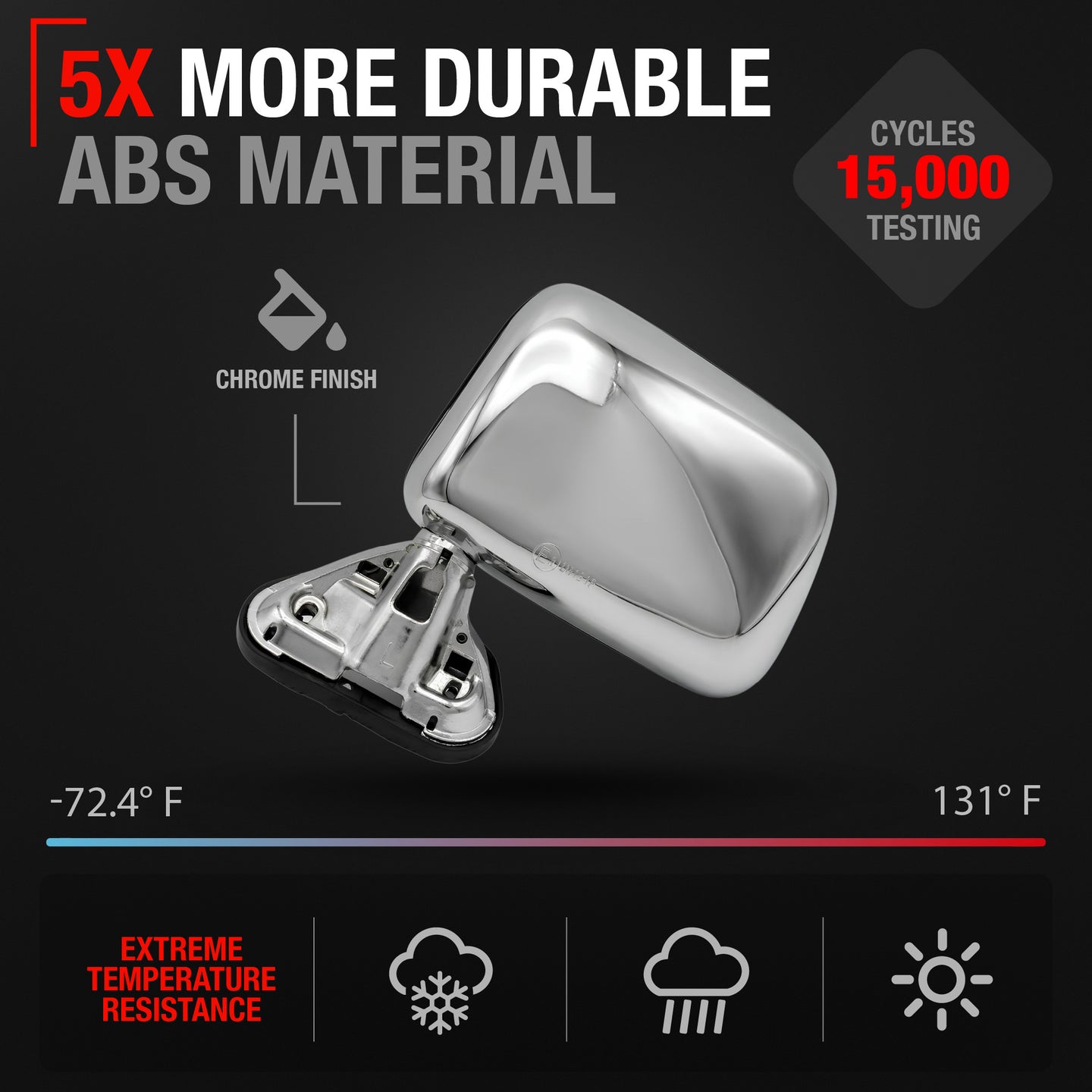 1987-1988 Toyota Pickup Driver Side Mirror Manual Non-Heated Manual Fold Chrome Smooth