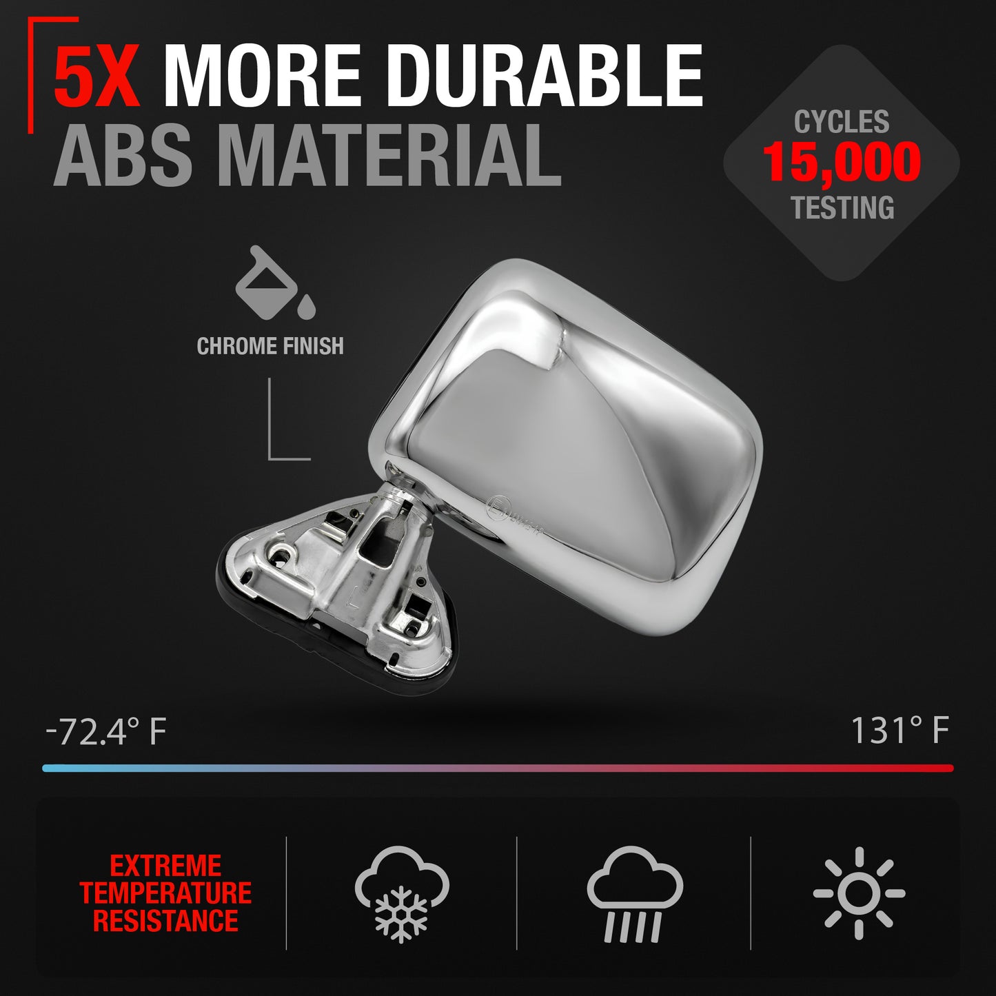 1987-1988 Toyota Pickup Driver Side Mirror Manual Non-Heated Manual Fold Chrome Smooth