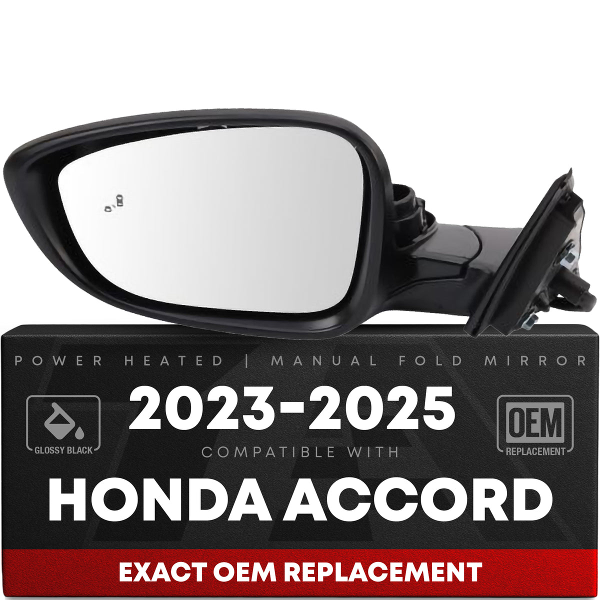 Driver Side Power Side View Mirror with Integrated Turn Signal - Compatible with 2023-2025 Honda Accord - Power Adjust, Turn Signal, Manual Folding - Paintable Textured Black - OEM 76258-30B-A01 - Driver Side Mirror