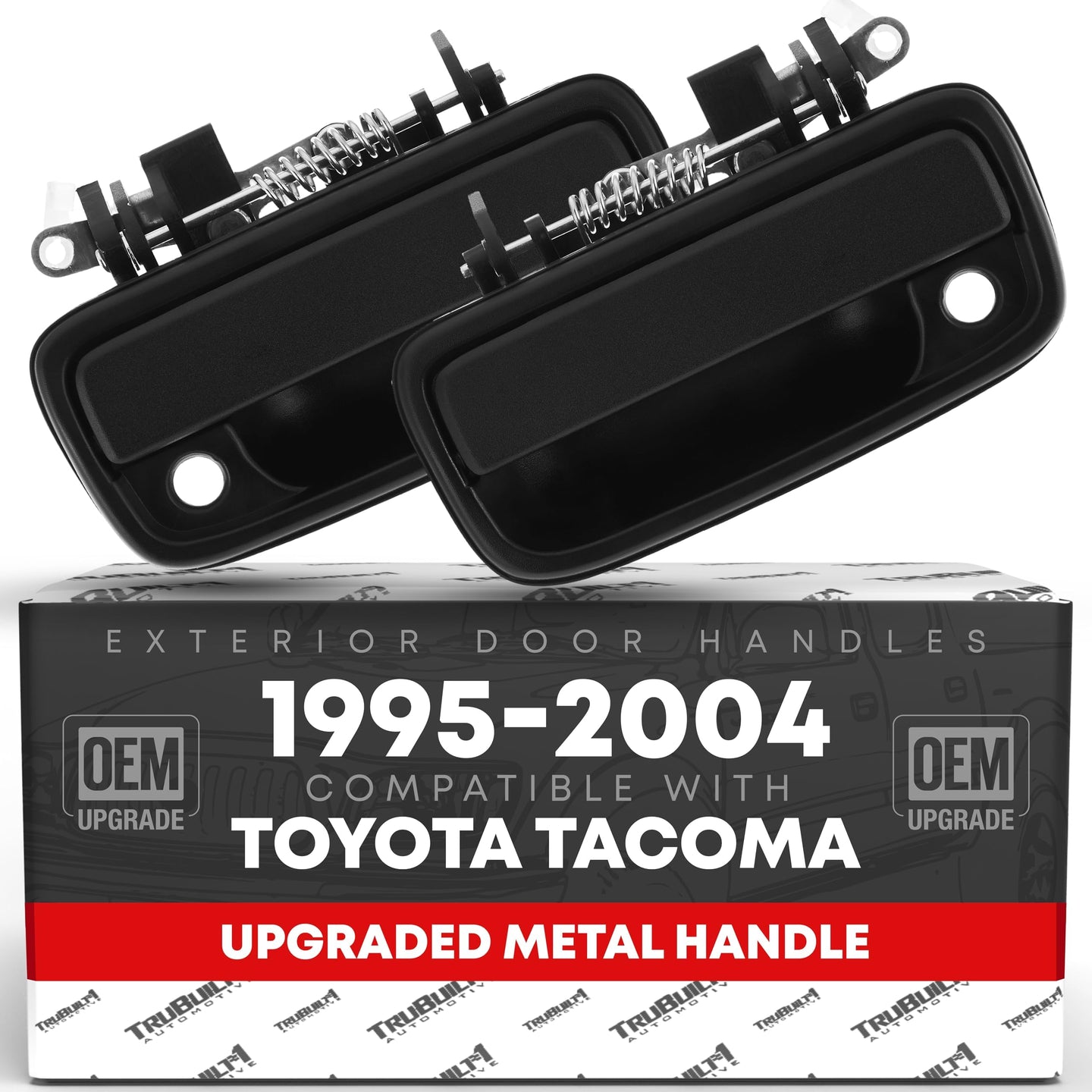Exterior Front Driver & Passenger Door Handle Set, Upgraded Metal, Compatible with 1995-2004 Toyota Tacoma - Textured Black - 69220-35020, 69210-35020, 79345, 91318, 79344, 91319, TO1311117, TO131011 - Driver + Passenger Handle (Metal)