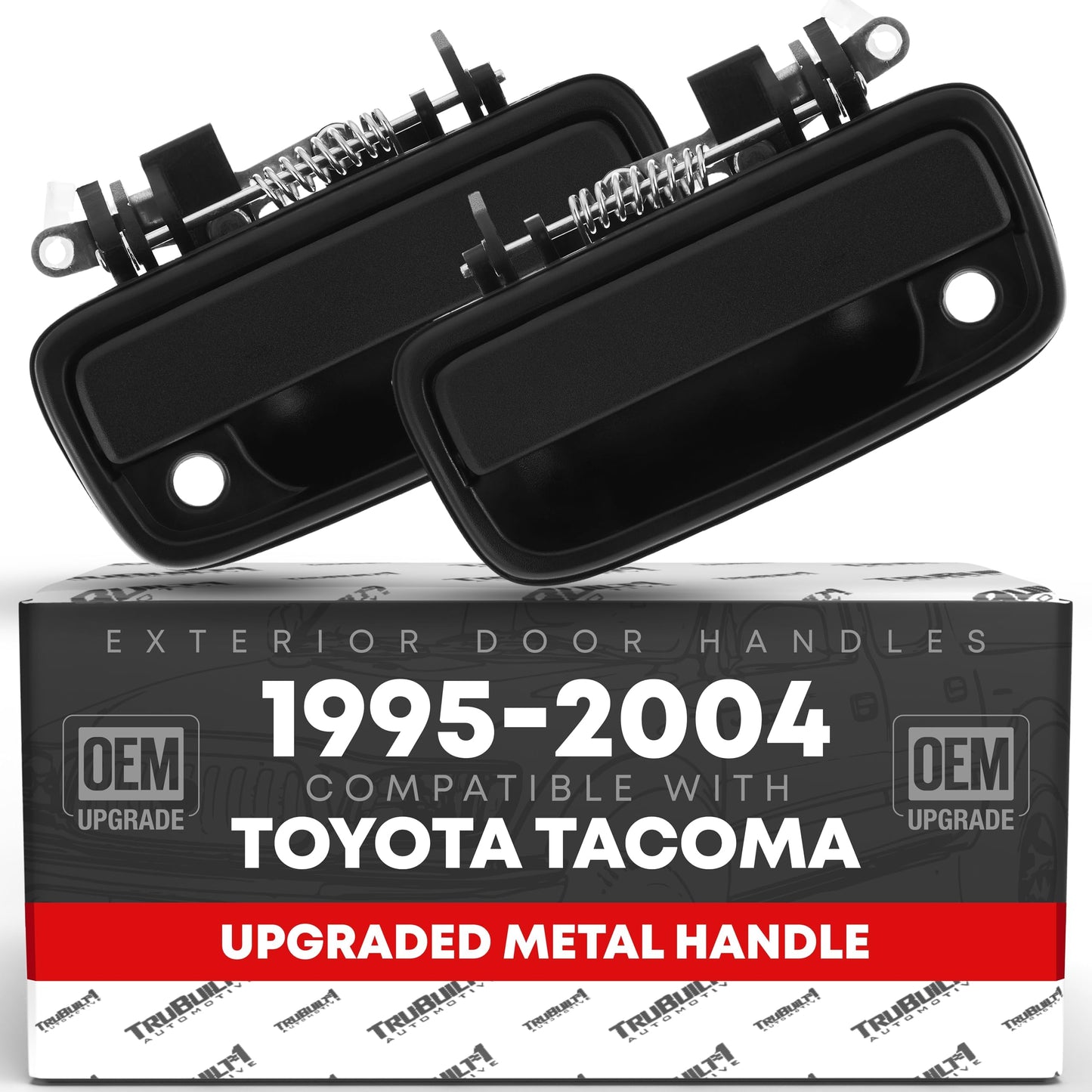 Exterior Front Driver & Passenger Door Handle Set, Upgraded Metal, Compatible with 1995-2004 Toyota Tacoma - Textured Black - 69220-35020, 69210-35020, 79345, 91318, 79344, 91319, TO1311117, TO131011 - Driver + Passenger Handle (Metal)