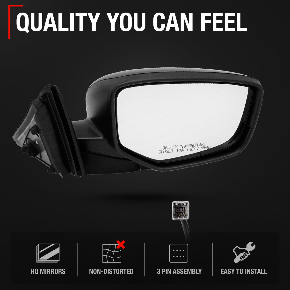 Passenger Side Power Adjustable Side View Mirror - Compatible with 2008-2012 Honda Accord - Power Adjust, Non-Heated, Manual Folding - Paintable Textured Black Housing - OEM 76208TA5A01 - Passenger Side Mirror