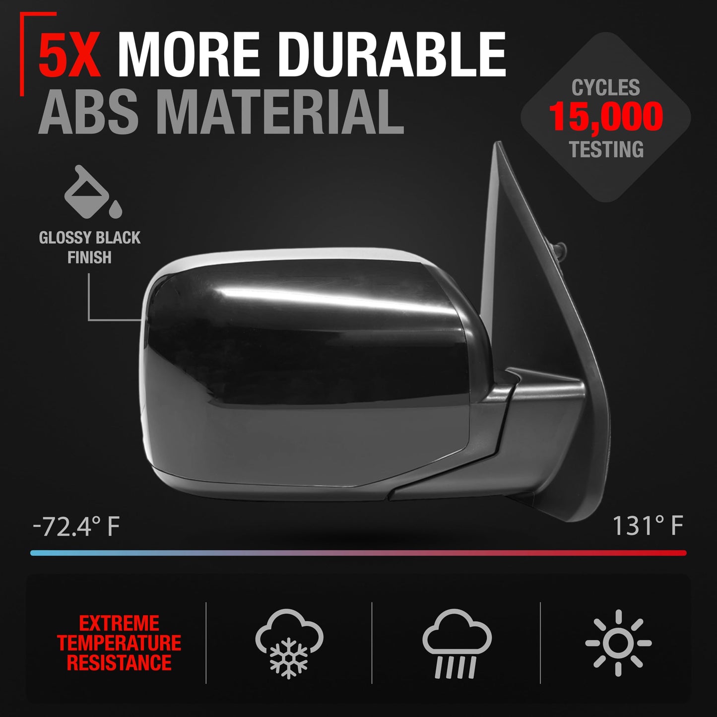 2005-2011 Toyota Tacoma Driver Side Mirror Replacement - Powered Adjustment, Manual Folding, Flat Glass - Smooth Black - Passenger Side Mirror