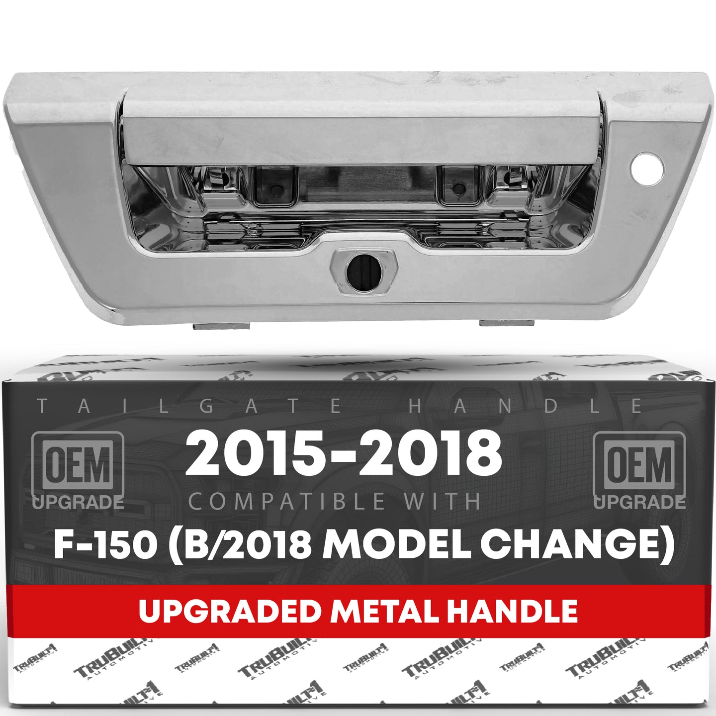 T1A Tailgate Handle Latch Replacement, Upgraded Metal - Compatible with 2015-2018 Ford F-150 (Before Model Change) - All Chrome w/Keyhole, Camera Hole - OEM FL3Z-9943400-BA-ACHMT, 97692