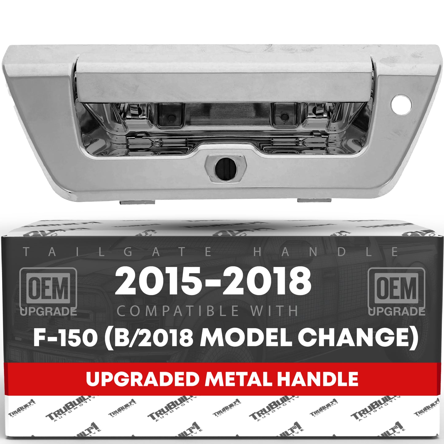 T1A Tailgate Handle Latch Replacement, Upgraded Metal - Compatible with 2015-2018 Ford F-150 (Before Model Change) - All Chrome w/Keyhole, Camera Hole - OEM FL3Z-9943400-BA-ACHMT, 97692