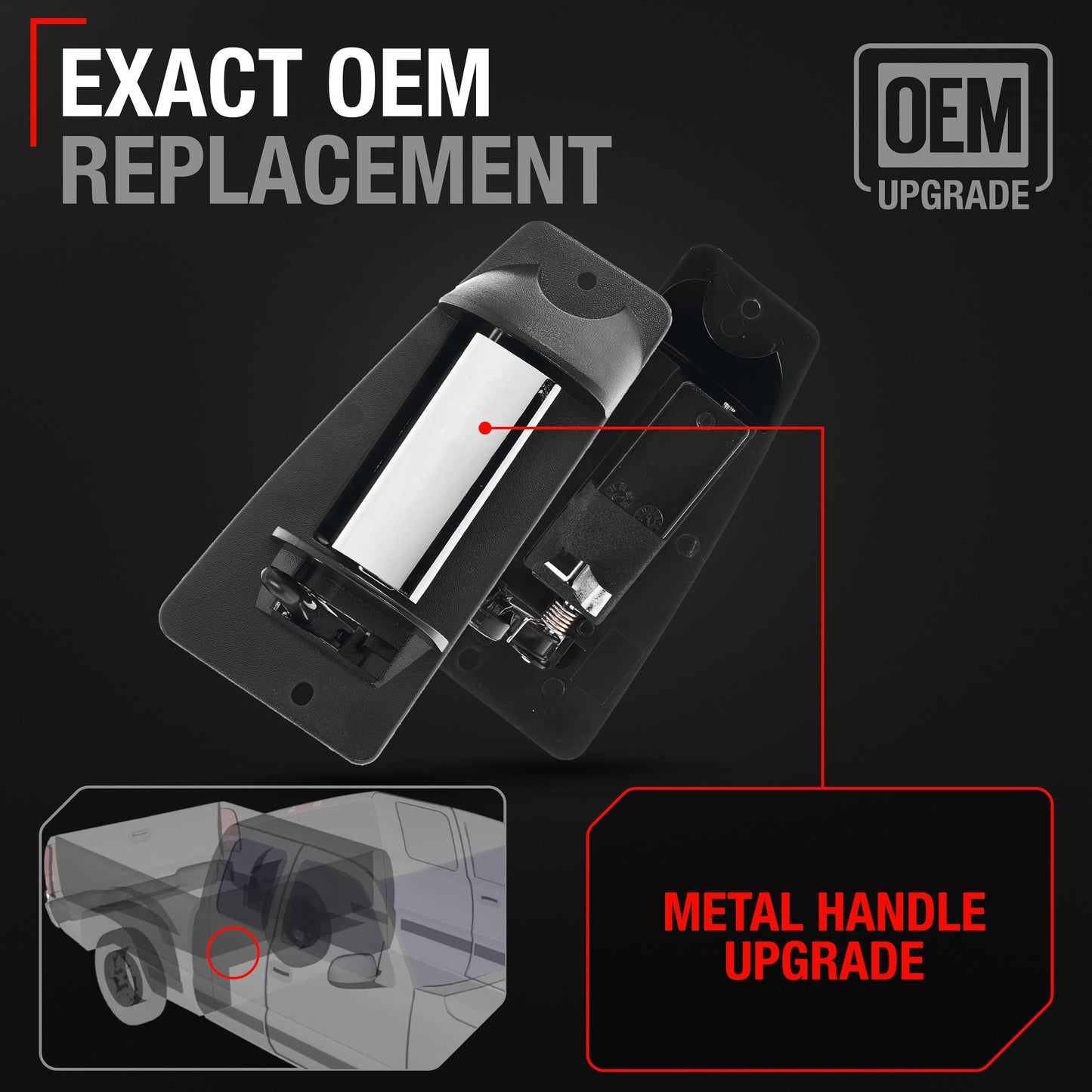 Chevrolet Silverado, GMC Sierra Exterior Door Handle Upgraded Metal, Rear Right - Chrome, Black - Rear Passenger Side Handle