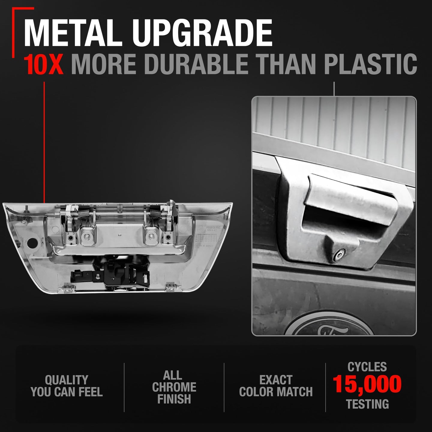 2018-2024 Ford F-150 Tailgate Handle Latch Replacement, Upgraded Metal - All Chrome with Keyhole and Camera Hole - Chrome Tailgate Handle