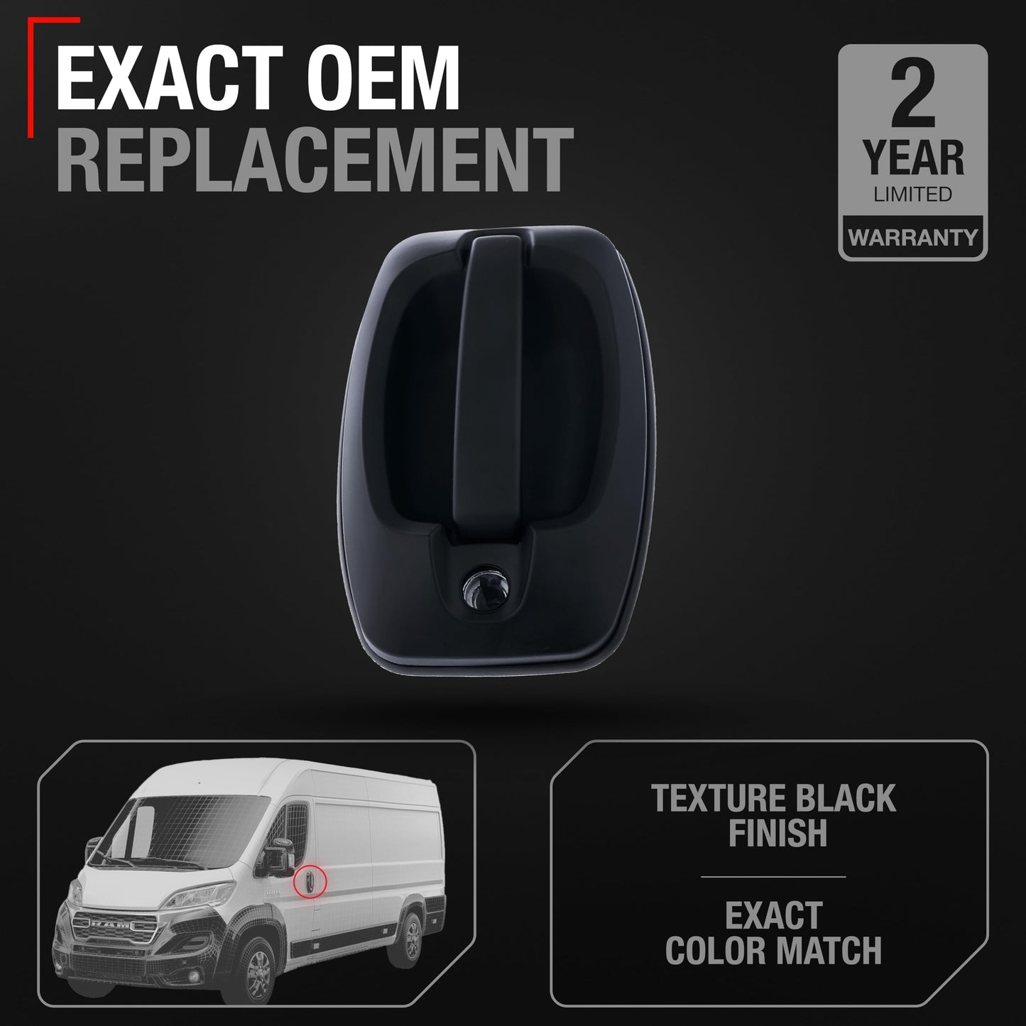 Dodge Ram Promaster Front Driver Door Handle - Textured Black - 2014-2021 - Front Driver Handle w/ Keyhole