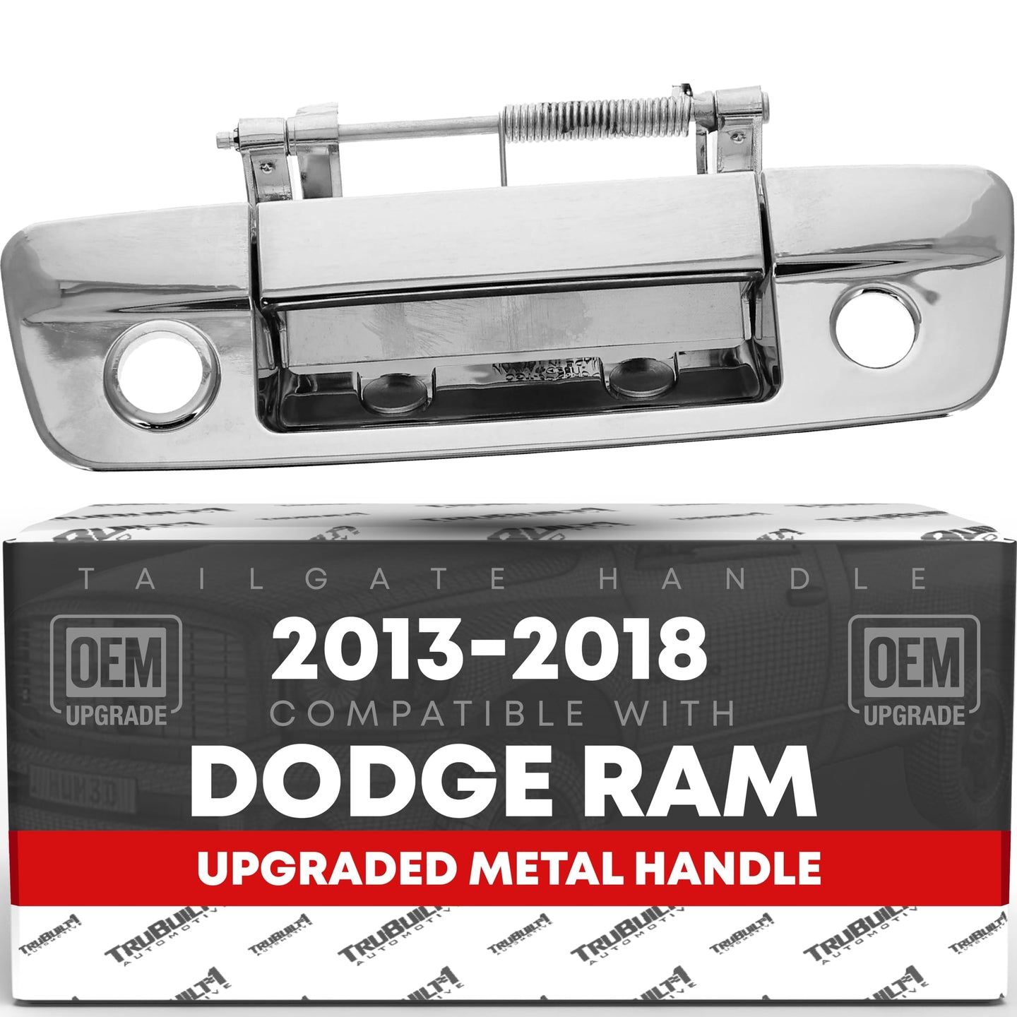 T1A Tailgate Handle Latch, Upgraded Metal - Compatible with 2009-2012 Dodge Ram 1500 2500 3500 - Exterior Tailgate Assembly, All Chrome w/Keyhole, Camera Hole - OEM 68197873AA-ACHMT