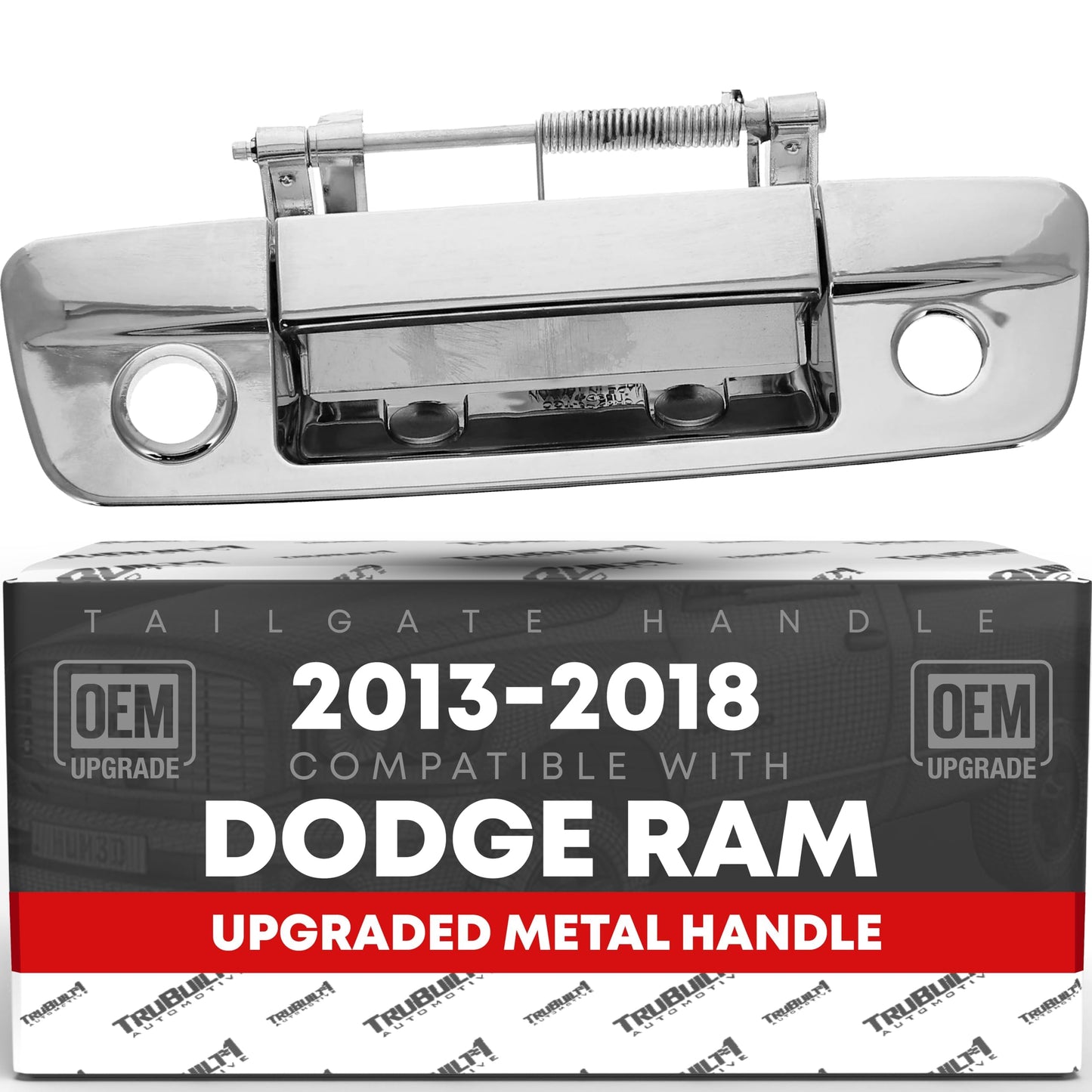 T1A Tailgate Handle Latch, Upgraded Metal - Compatible with 2009-2012 Dodge Ram 1500 2500 3500 - Exterior Tailgate Assembly, All Chrome w/Keyhole, Camera Hole - OEM 68197873AA-ACHMT