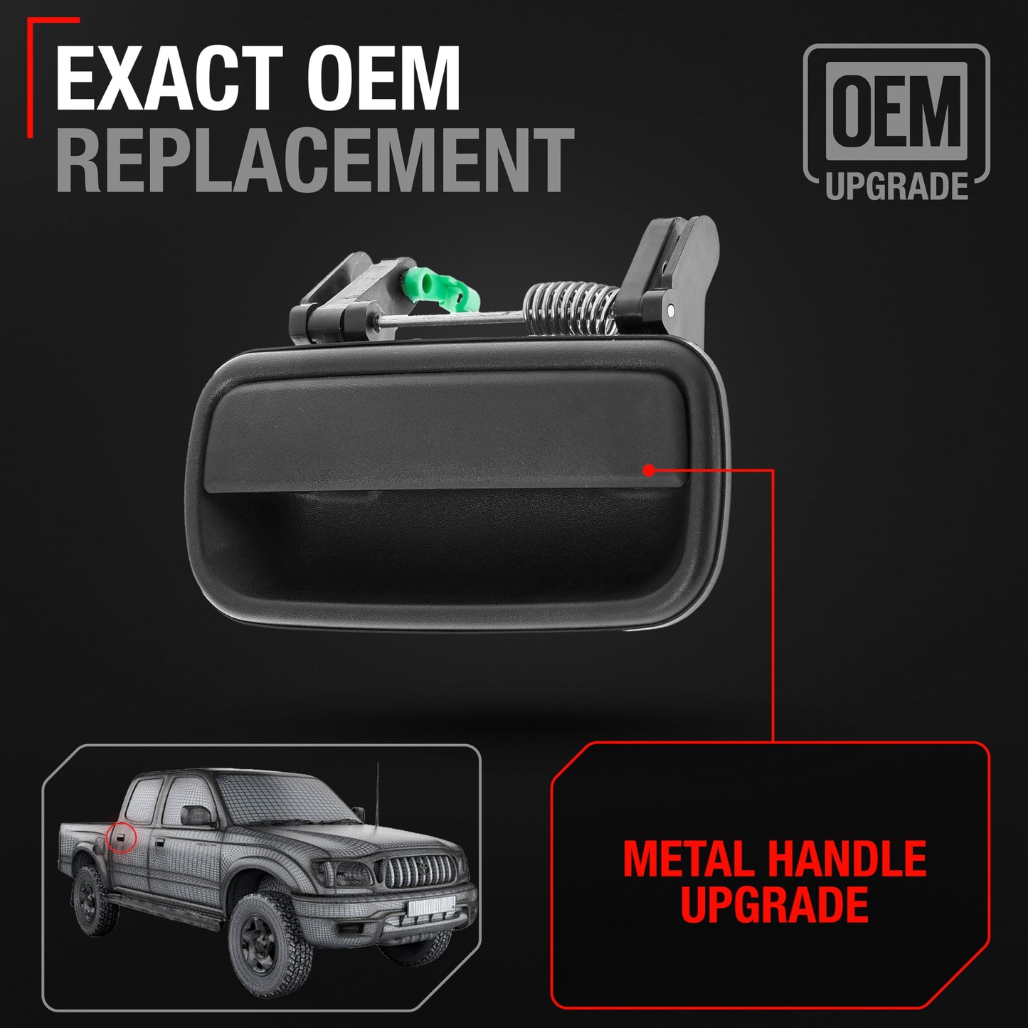 2001-2004 Toyota Tacoma Exterior Rear Passenger Door Handle Replacement - Textured Black Plastic - Rear Passenger Handle (Metal)