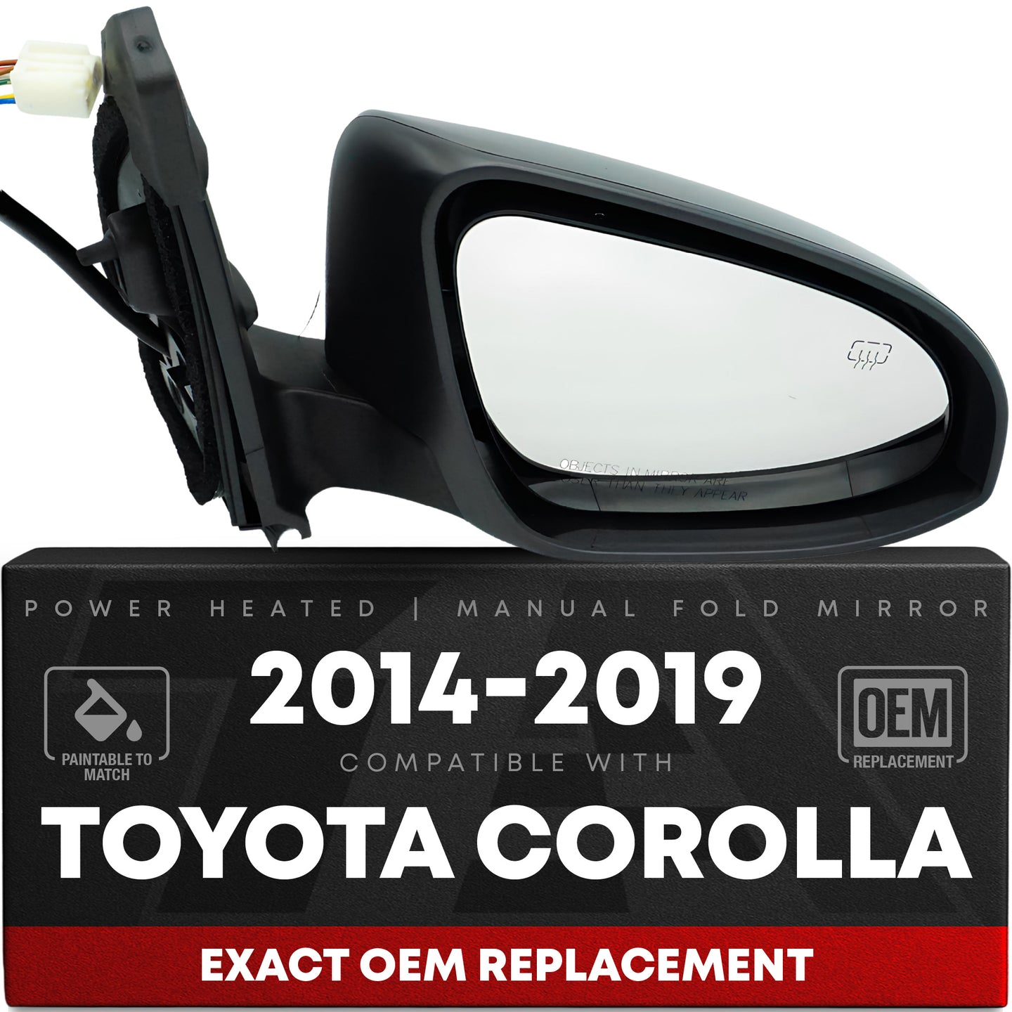 Passenger Side Heated Side View Mirror with Integrated Turn Signal - Compatible with 2014-2019 Toyota Corolla - Power Heated, Turn Signal, Manual Folding - Paintable Textured Black - OEM 8791002G11C0 - Passenger Side Mirror