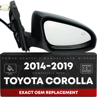 Passenger Side Heated Side View Mirror with Integrated Turn Signal - Compatible with 2014-2019 Toyota Corolla - Power Heated, Turn Signal, Manual Folding - Paintable Textured Black - OEM 8791002G11C0 - Passenger Side Mirror