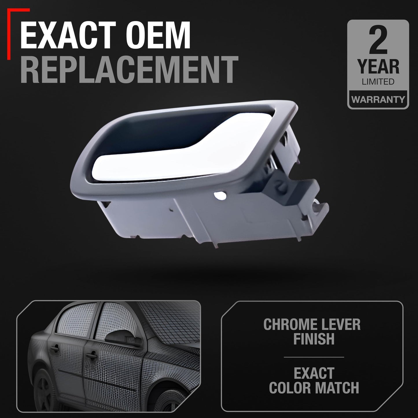 2005-2010 Chevrolet Cobalt 2007-2010 Pontiac G5 Interior Front Passenger Door Handle - Chrome Handle Black Housing Plastic - Front Passenger Side Handle