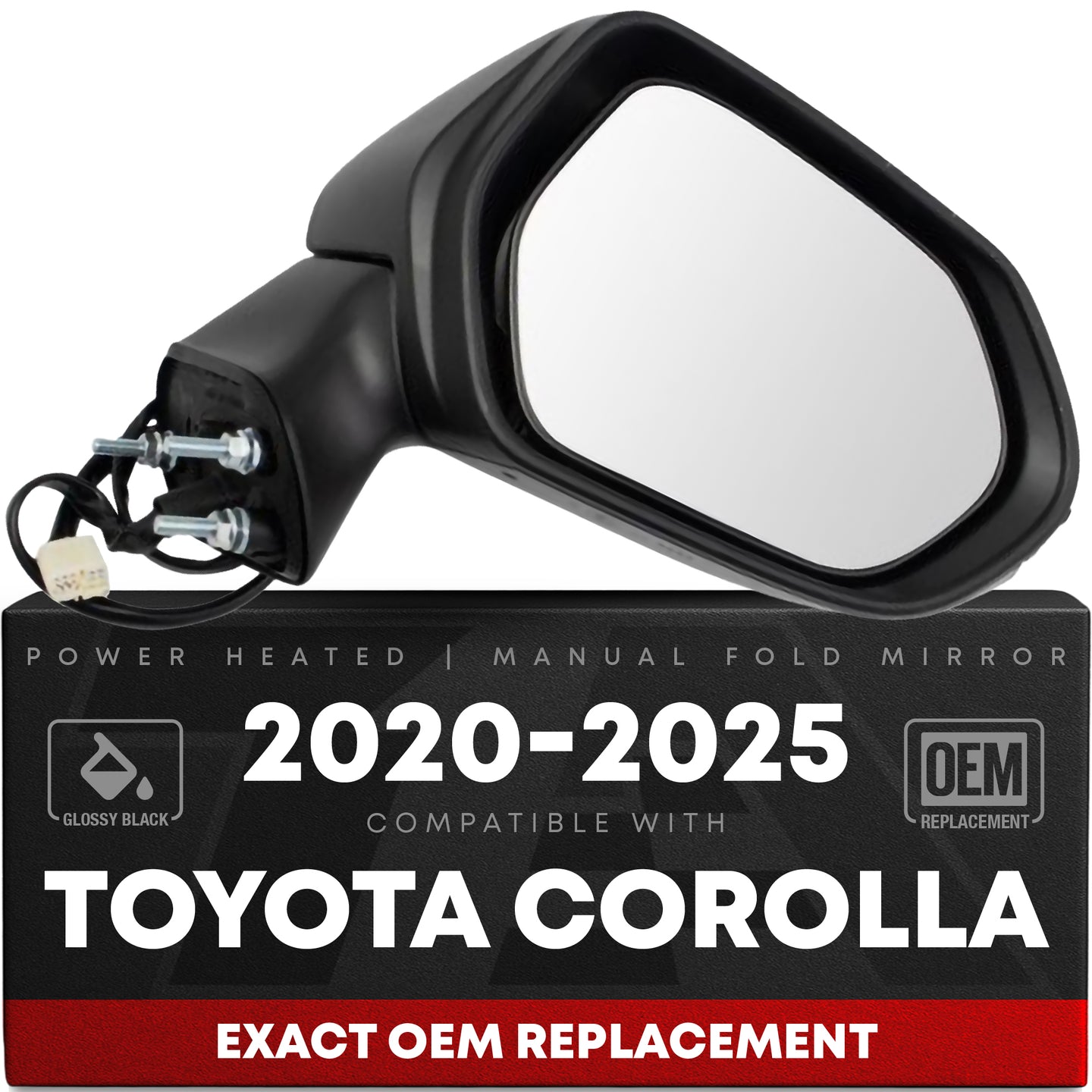 Passenger Side Heated Side View Mirror with Integrated Turn Signal - Compatible with 2020-2024 Toyota Corolla - Power Heated, Turn Signal, Manual Folding - Paintable Textured Black - OEM 8791012F80 - Passenger Side Mirror
