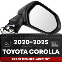 Passenger Side Heated Side View Mirror with Integrated Turn Signal - Compatible with 2020-2024 Toyota Corolla - Power Heated, Turn Signal, Manual Folding - Paintable Textured Black - OEM 8791012F80 - Passenger Side Mirror