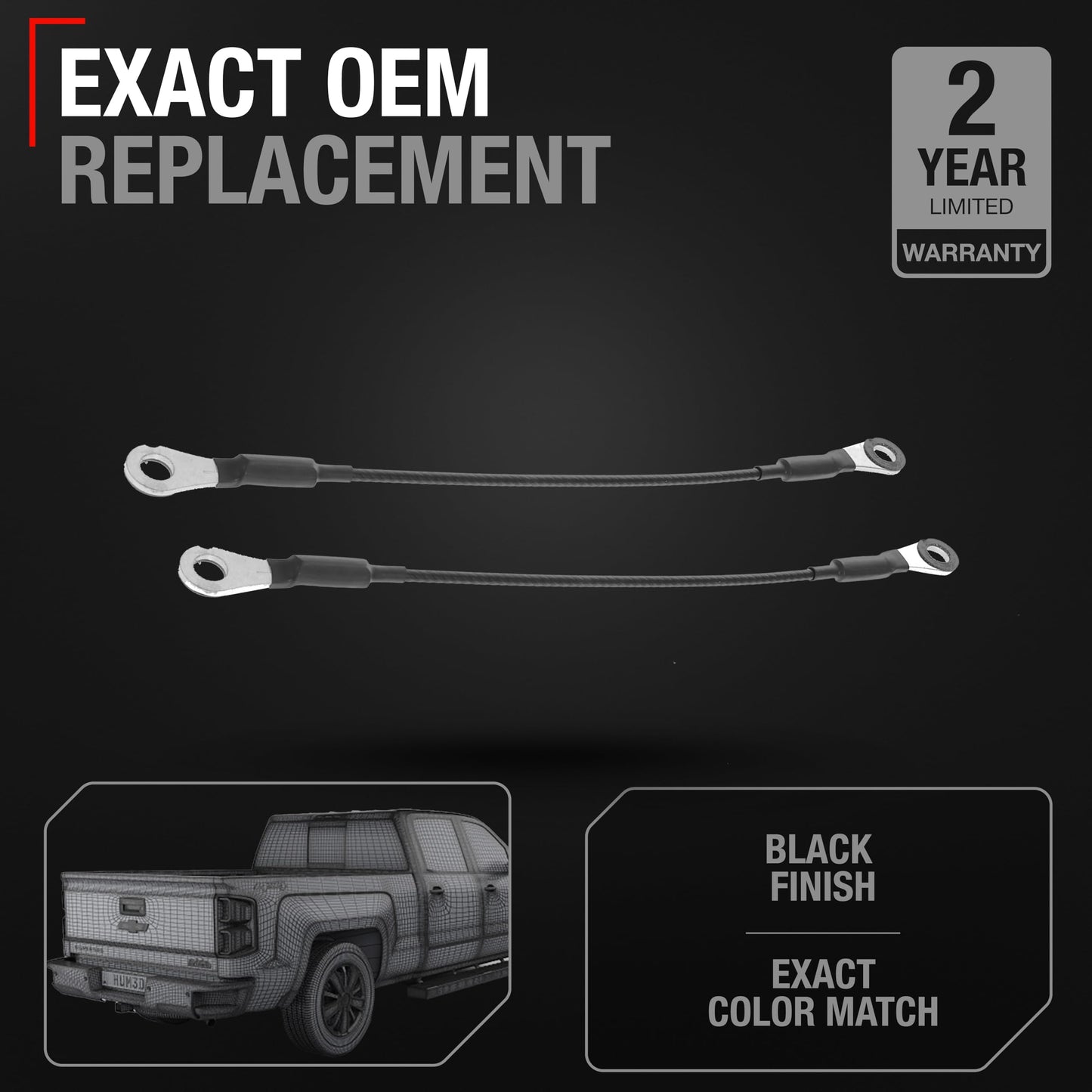 Chevrolet Silverado GMC Sierra Tailgate Support Cables - Rear Metal Strap Pair for Driver & Passenger Side