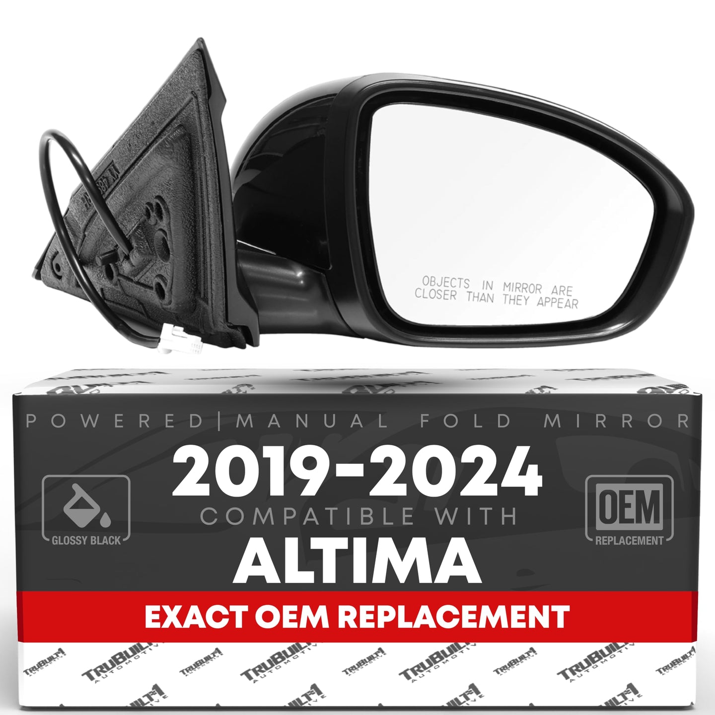 2019-2024 Nissan Altima Passenger Side Mirror Replacement Powered Manual Fold Convex Glass Smooth Black - Passenger Side Mirror