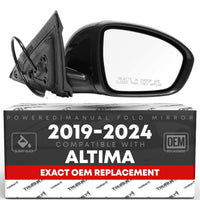 2019-2024 Nissan Altima Passenger Side Mirror Replacement Powered Manual Fold Convex Glass Smooth Black - Passenger Side Mirror