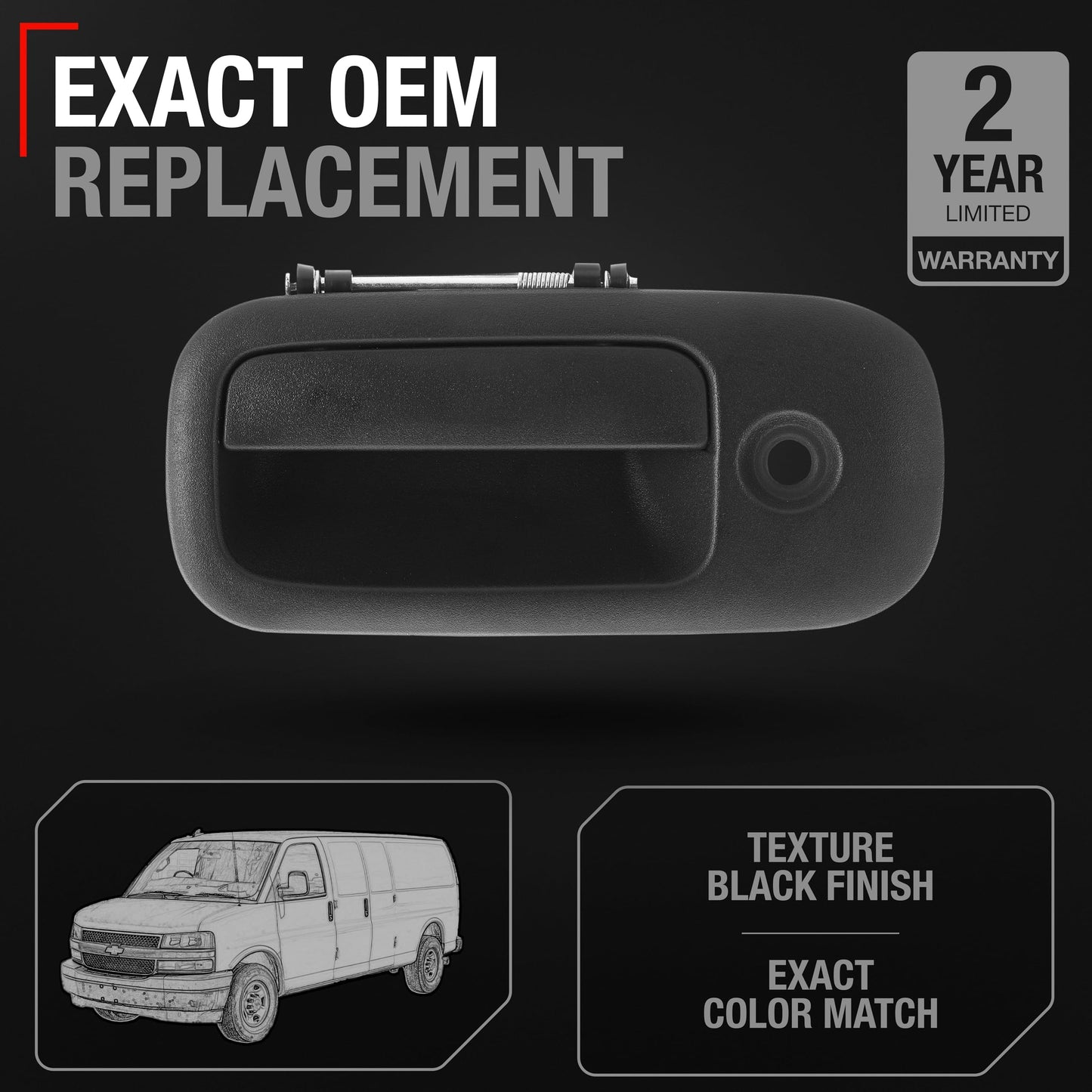 2003-2009 Chevrolet Express GMC Savana Exterior Rear Driver Hinged Door Handle - Textured Black - Rear Left Handle