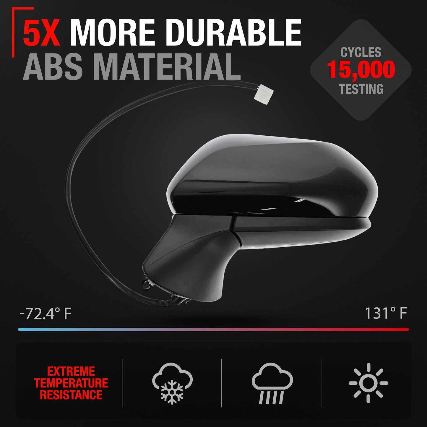 Driver Side Mirror - Compatible with 2018-2024 Toyota Camry - Powered Adjustment, Manual Folding, Flat Glass - Black, 5H3P - OEM 8794006800, TO1320366, TO1320382 - Driver Side Mirror
