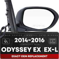 Side Mirror Replacement - Compatible with 2014-2017 Honda Odyssey EX, EX-L - Powered Adjustment, Heated - Smooth Black - Passenger Side w/ Camera - Passenger Side (Right)