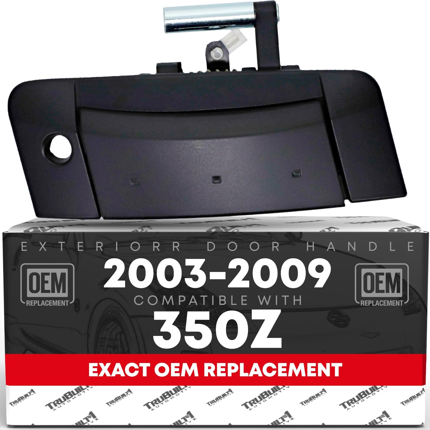 2003-2009 Nissan 350Z Exterior Front Driver Door Handle Replacement - Primed Black with Keyhole - Driver Side Handle - Black