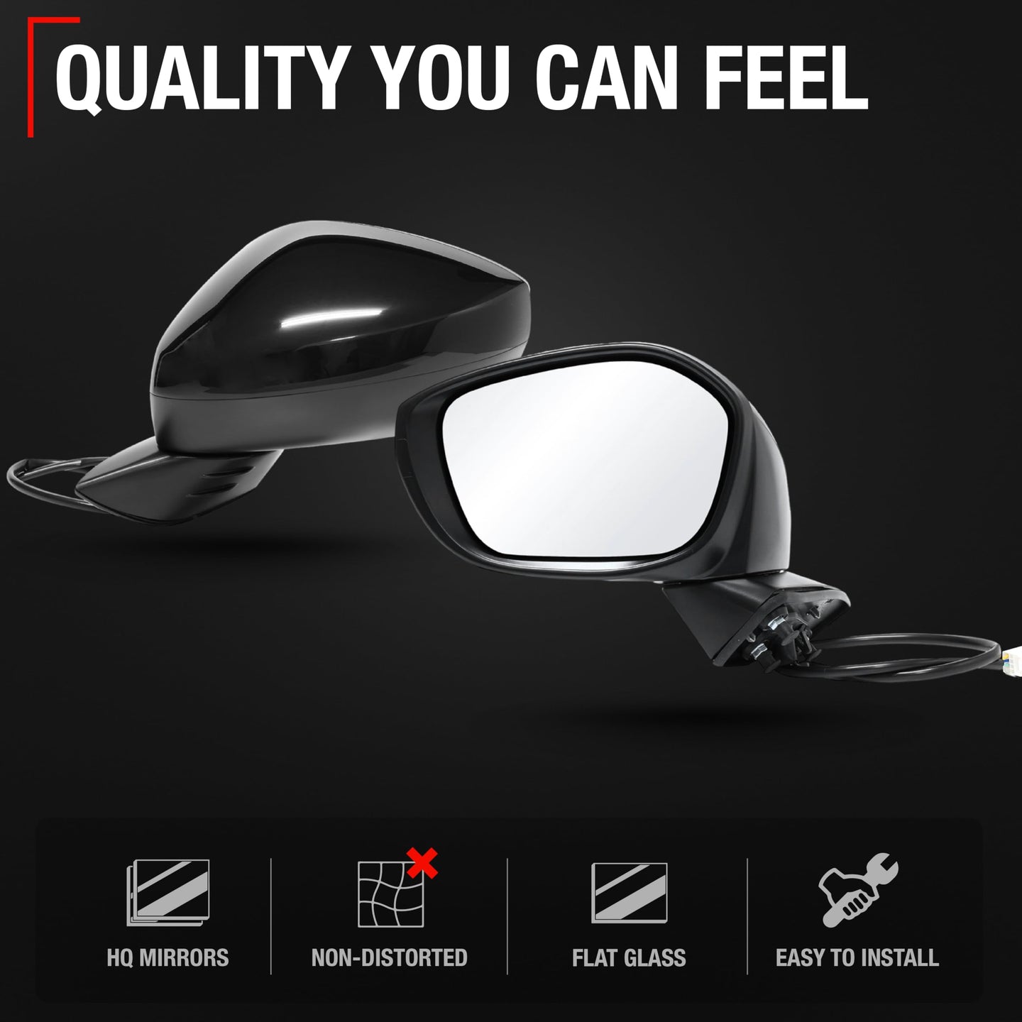 2022-2024 Honda Civic Driver Side Mirror Replacement Powered Manual Fold Flat Glass Smooth Black - Driver Side Mirror