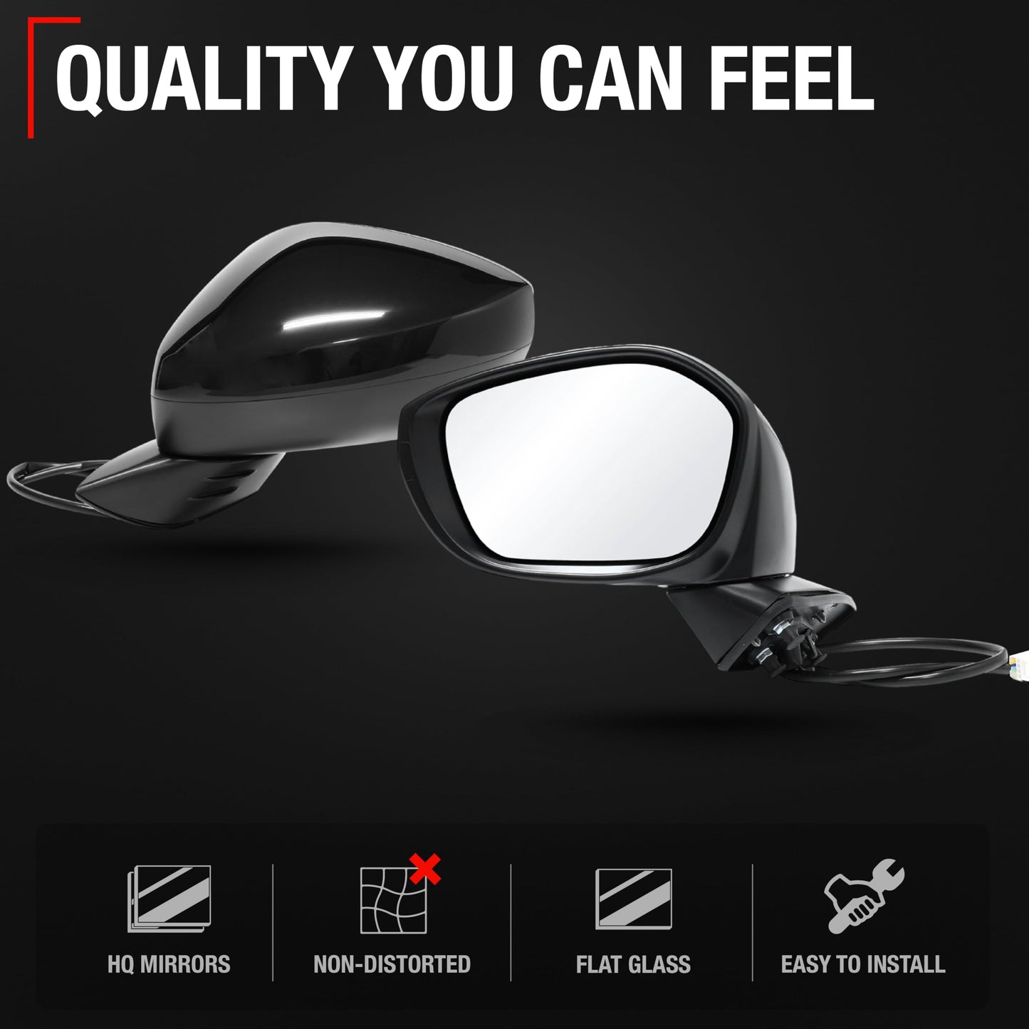 2022-2024 Honda Civic Driver Side Mirror Replacement Powered Manual Fold Flat Glass Smooth Black - Driver Side Mirror