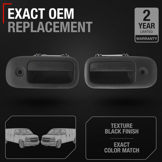 Exterior Front Driver & Passenger Door Handle Set - Compatible with 2003-2009 Chevrolet Express 1500 2500 3500; 03-09 GMC Savana 1500 2500 3500 - Textured Black, OEM 10359093, 10359094, 79321, 79320 - Front Left + Right Handles