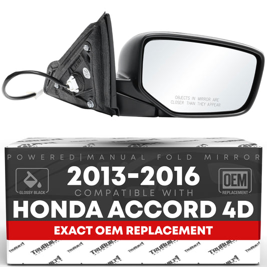 Honda Accord 4D Passenger Side Mirror - Manual Fold, Convex Glass, Smooth Black, Direct Fit Replacement - Passenger Side Mirror