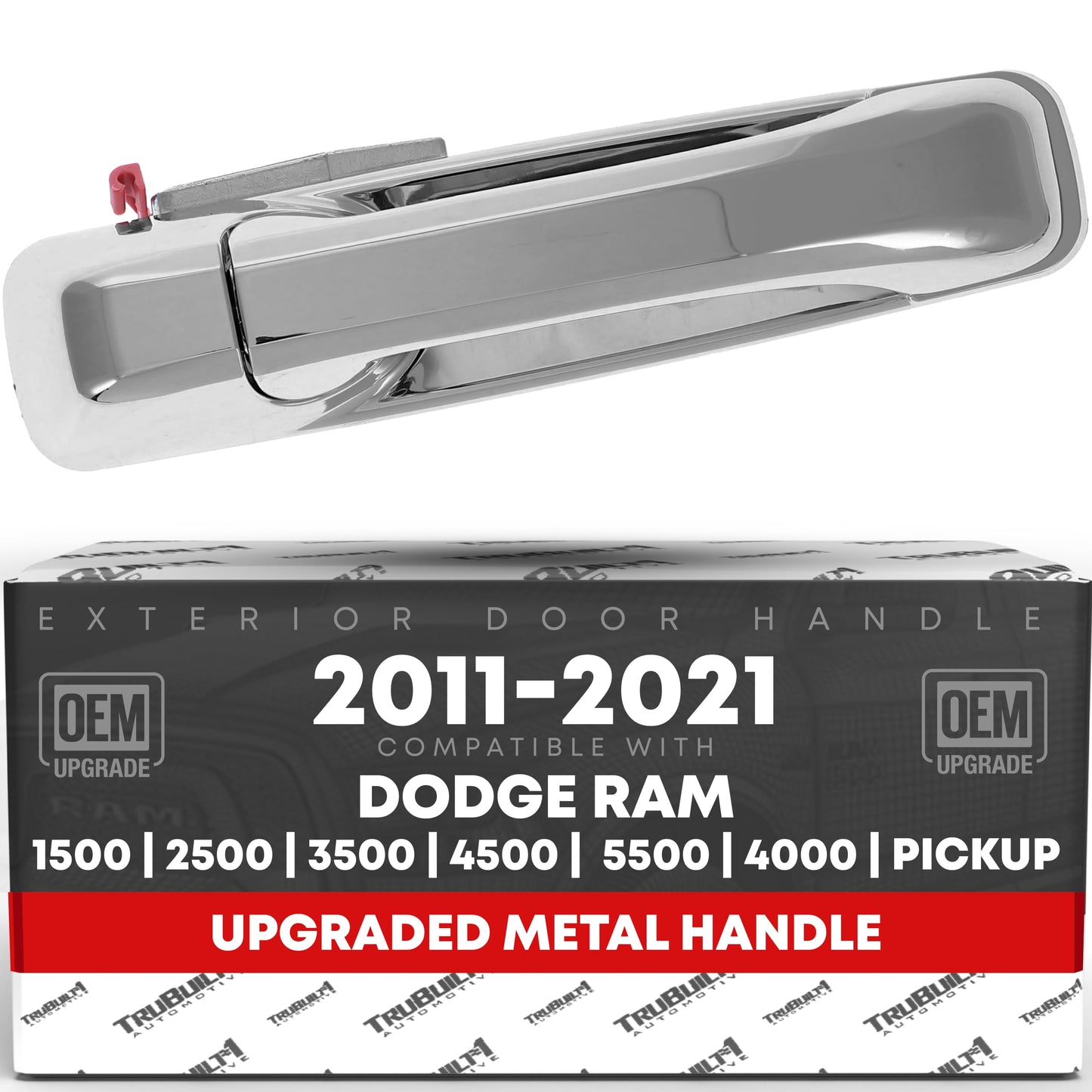 2011-2018 Dodge Ram 1500, 2011-2020 Ram 2500, 2011-2021 Ram 3500, Ram 4500, Ram 5500 Exterior Front Passenger Door Handle, Upgraded Metal - All Chrome - Front Passenger Side Handle