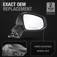 2019-2024 Toyota RAV4 Passenger Side Mirror Replacement Powered Manual Fold Heated Turn Signal Convex Glass Smooth Black - Passenger Side Mirror