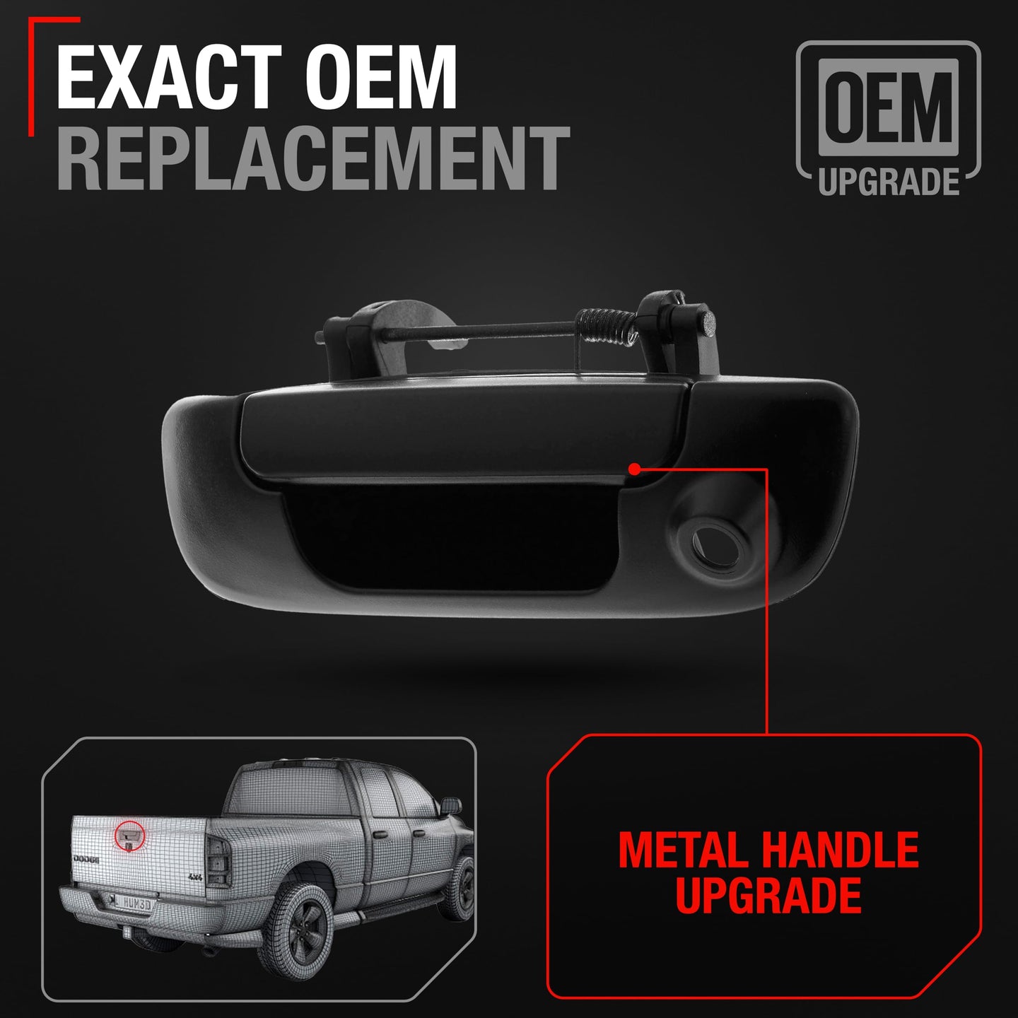 Dodge Ram Liftgate Handle - All Chrome Metal Assembly with Keyhole, Upgraded Replacement for 1500 2500 3500 - Texture Tailgate Handle