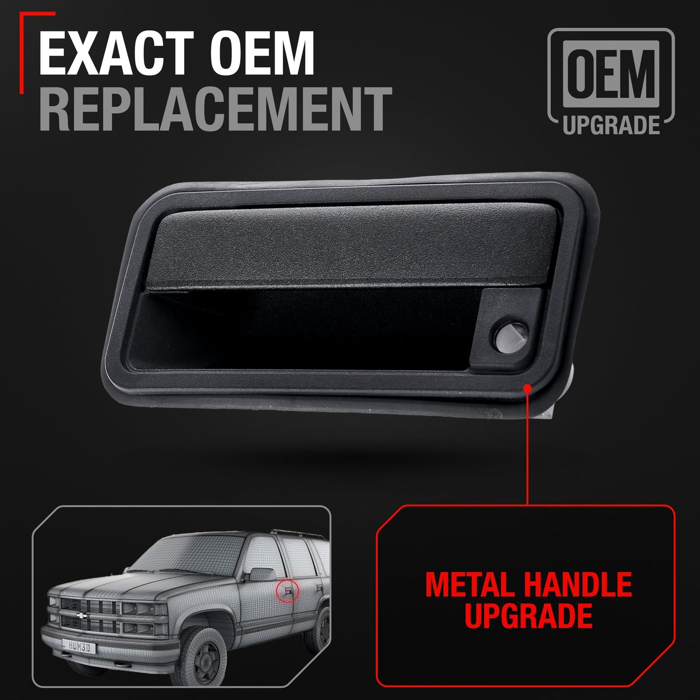 1994-2002 Chevrolet GMC C/K 1500 2500 3500 Blazer Tahoe Yukon Suburban Exterior Front Driver Door Handle Upgraded Metal - Textured Black - All-Metal Left Handle