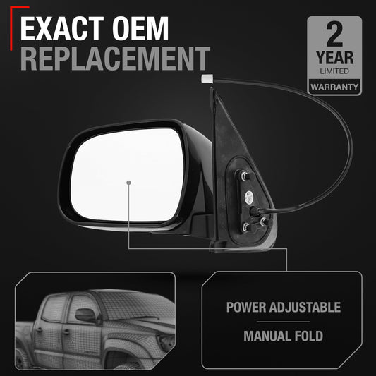 2009-2015 Honda Pilot Passenger Side Mirror Replacement - Powered Adjustment, Heated, Manual Fold, Convex Glass - Smooth Black - Driver Side Mirror