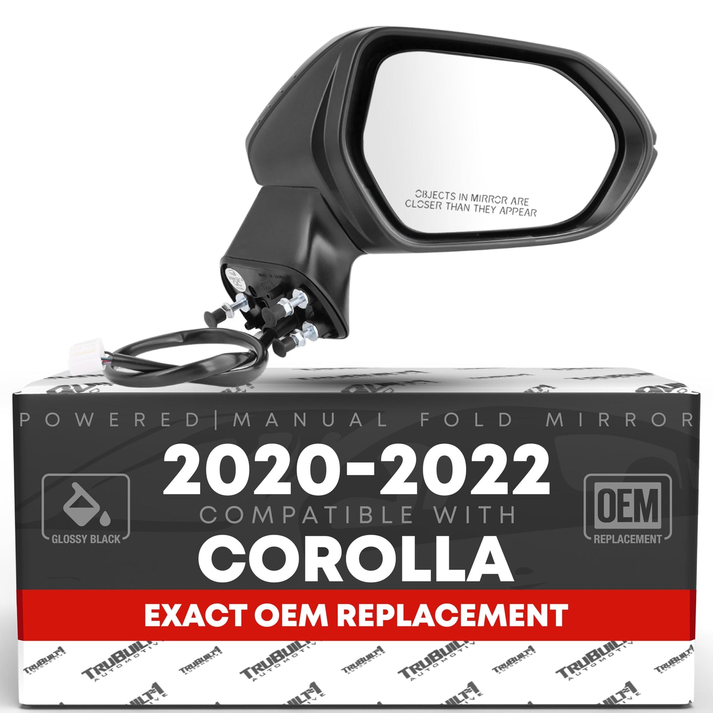 Toyota Corolla Side Mirror, Passenger Side - Powered, Manual Fold, Heated, Convex Glass, Smooth Black - Passenger Side Mirror