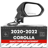 2020-2022 Toyota Corolla Passenger Side Mirror Replacement Powered Manual Fold Heated Convex Glass Smooth Black - Passenger Side Mirror