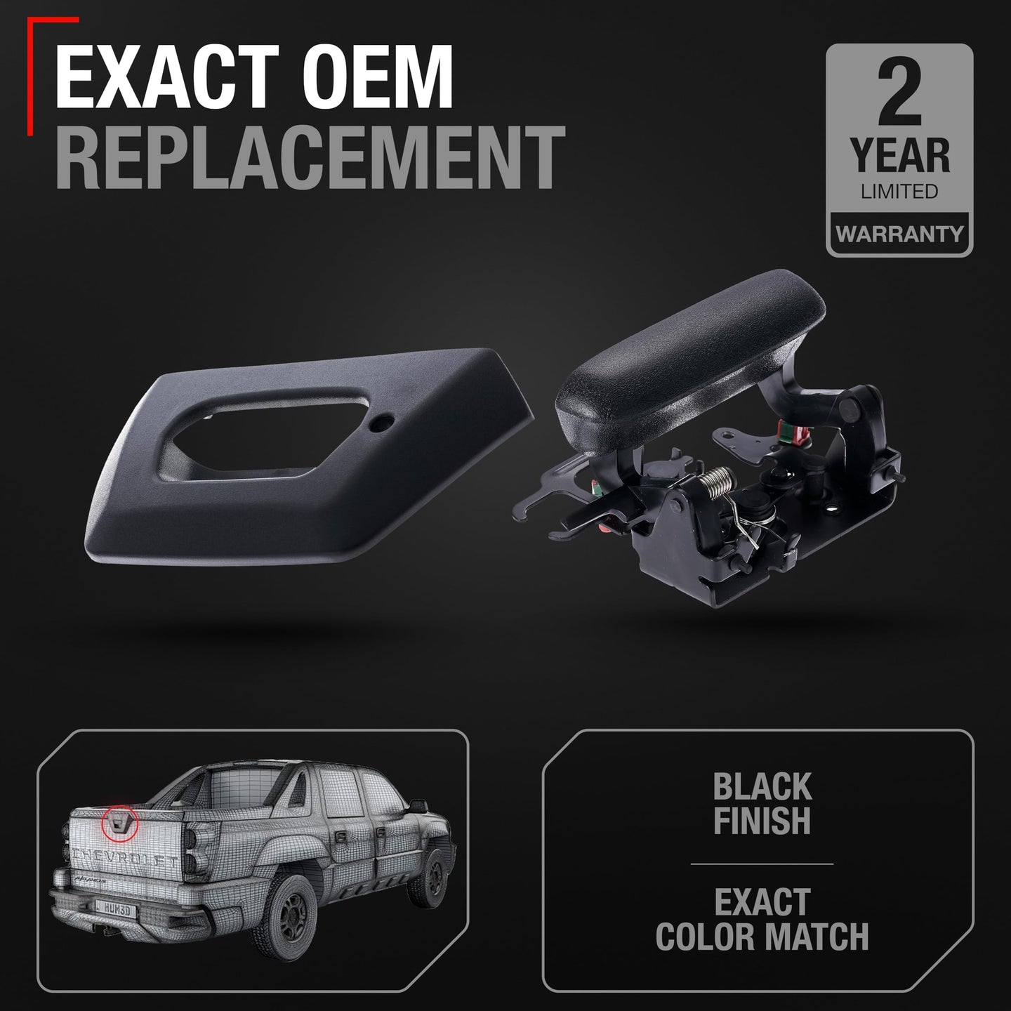 2002-2006 Chevrolet Avalanche Tailgate Handle Assembly Replacement - Textured Black Liftgate Latch Handle - Black Handle and Bezel