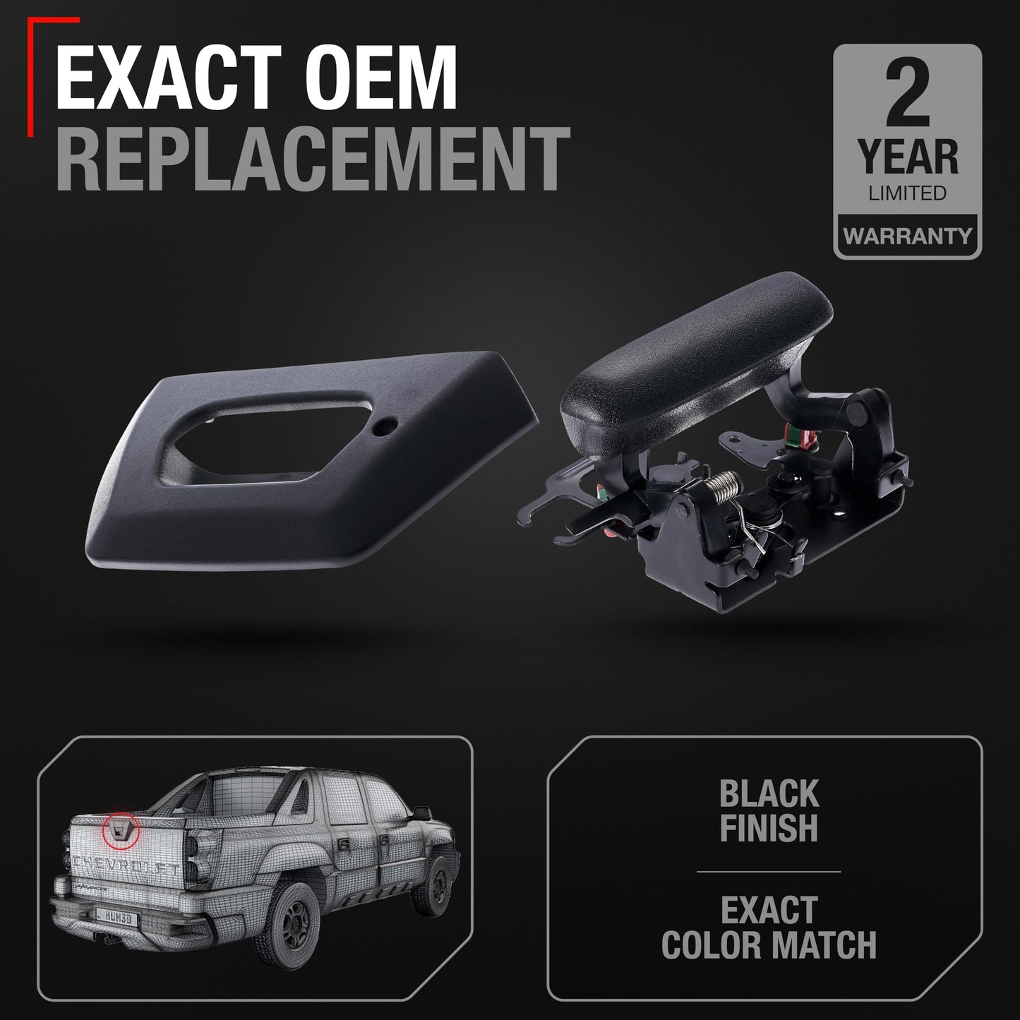 2002-2006 Chevrolet Avalanche Tailgate Handle Assembly Replacement - Textured Black Liftgate Latch Handle - Black Handle and Bezel