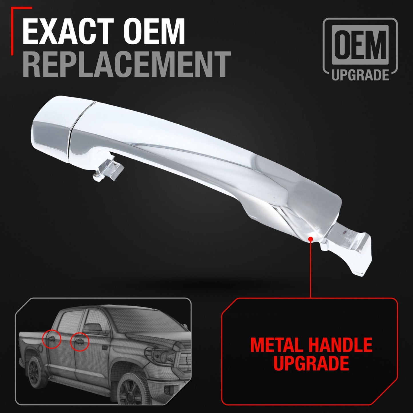 Exterior Front or Rear Passenger Door Handle, Upgraded Metal - Compatible with 2007-2019 Toyota Tundra - All Chrome - OEM 69210-0C020, 692170C040 - Front Passenger Or Rear Driver/Passenger Side Handle