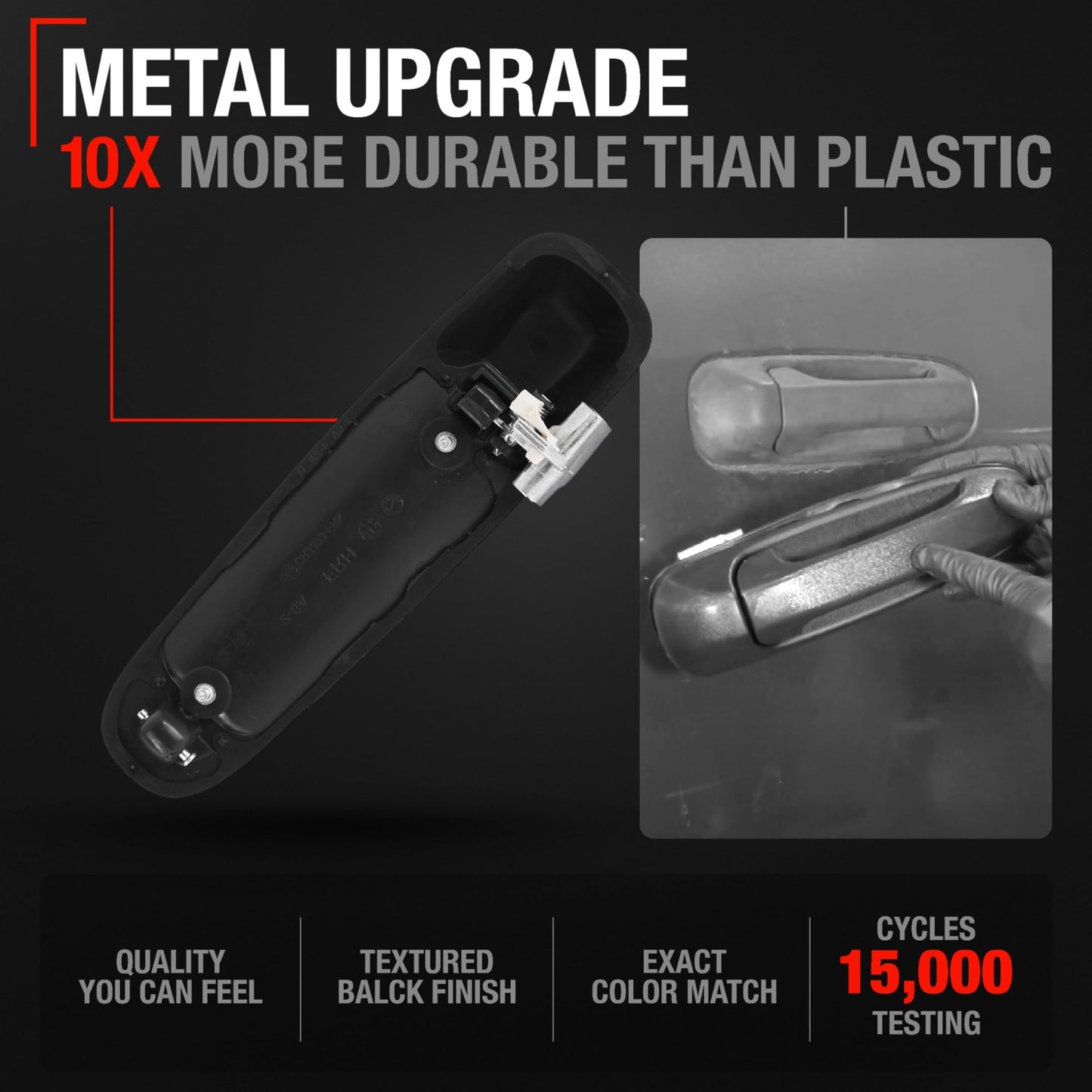 2002-2009 Dodge Ram 1500, 2500, 3500, 4500, 5500; 2005-2010 Dodge Dakota; 2004-2009 Dodge Durango Exterior Front Passenger Door Handle, Upgraded Metal - Textured Black - Front Passenger Handle without Keyhole