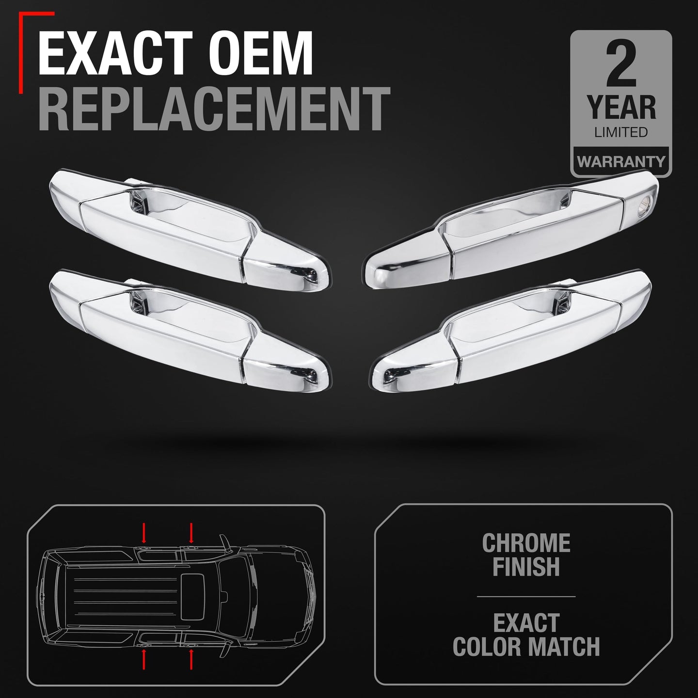 2007-2014 Chevrolet Avalanche Silverado 1500 2500 3500 Suburban Tahoe GMC Sierra 1500 2500 3500 Yukon XL Exterior Front/Rear Driver & Passenger Door Handle - Front & Rear Right Passenger & Left Driver Sides