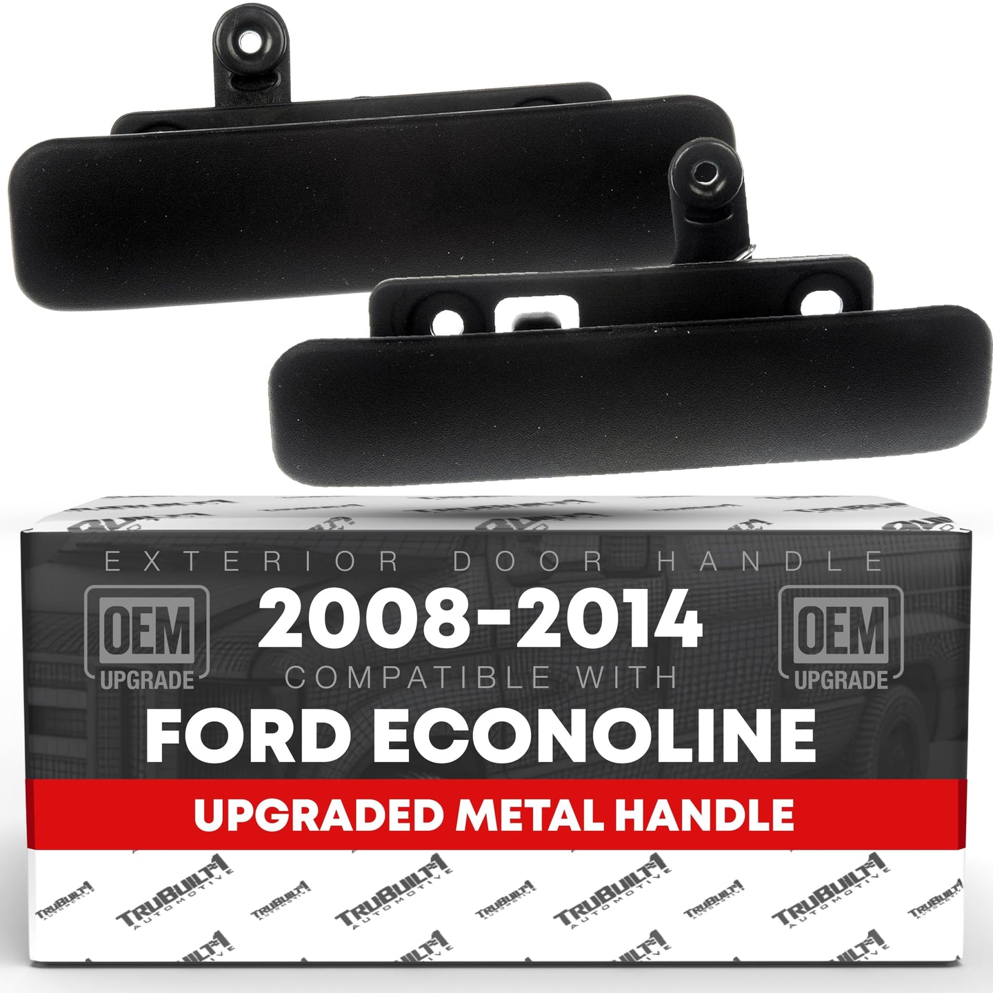 Exterior Front Driver and Passenger Door Handle, Upgraded Metal - Compatible with 2008-2014 Ford Econoline E-150, 08-14 E-250, 08-19 E-350 Super Duty, Textured Black - OEM 8C2Z1522404AD, 8C2Z1522405A - Front Driver + Passenger Side Door Handle