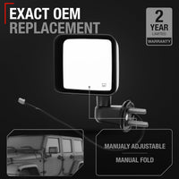Driver Side Mirror Replacement - Compatible with 2007-2013 Jeep Wrangler - Heated, Powered Adjustment, Manual Folding, Flat Glass - Textured Black Cover, 6H5P - OEM 5182175AA, 5182175AB, CH1320319 - Driver Side Mirror